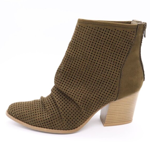 Kaari Blue FRANKIE Olive Green Perforated Ankle Boots Women 8 Slouchy Booties - Picture 10 of 13